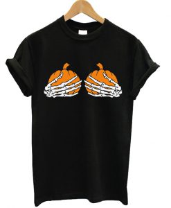 Pumpkin Boobs Skeleton Hands T-shirt Black