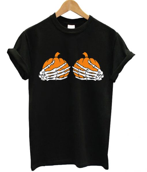 Pumpkin Boobs Skeleton Hands T-shirt Black